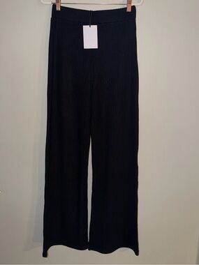 Grey Lab Los Angeles Black Ribbed Knit Wide Leg Lounge Pants Size Small NWT